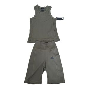 Adidas Khaki Ribbed Tank and Shorts Set